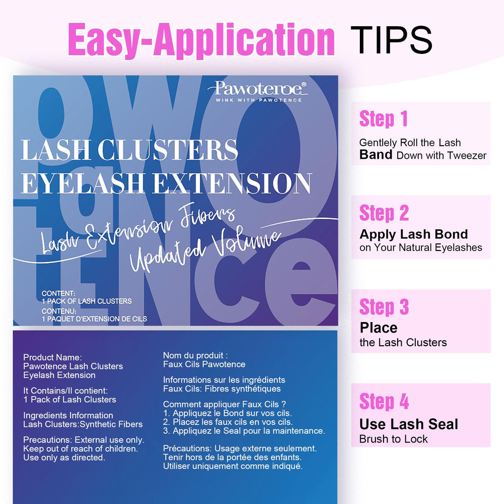 Pawotence professional lash clusters display for chic results.