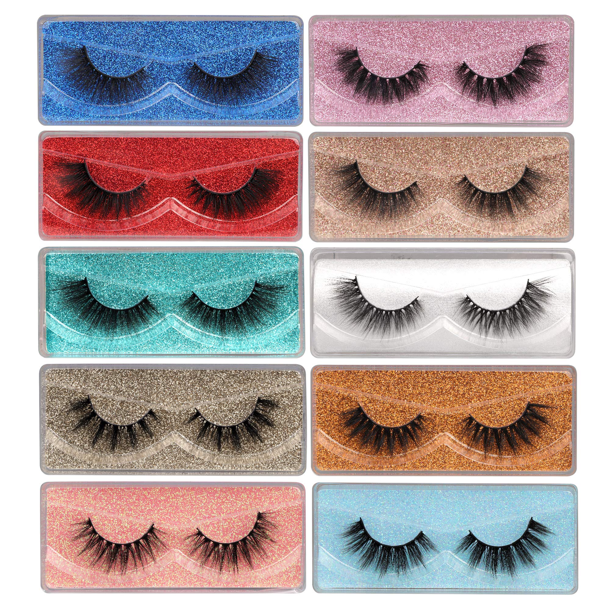 Pawotence wispy 18mm 3D faux mink lashes in glitter box for a bold look