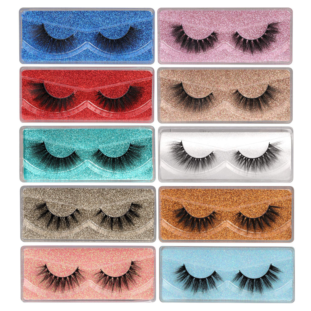 Pawotence wispy 18mm 3D faux mink lashes in glitter box for a bold look