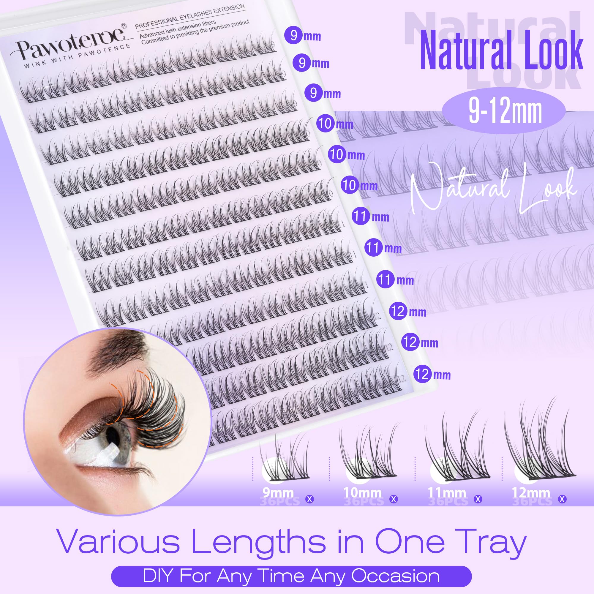 Pawotence wispy cluster lashes 9-12mm for effortless DIY lash extensions