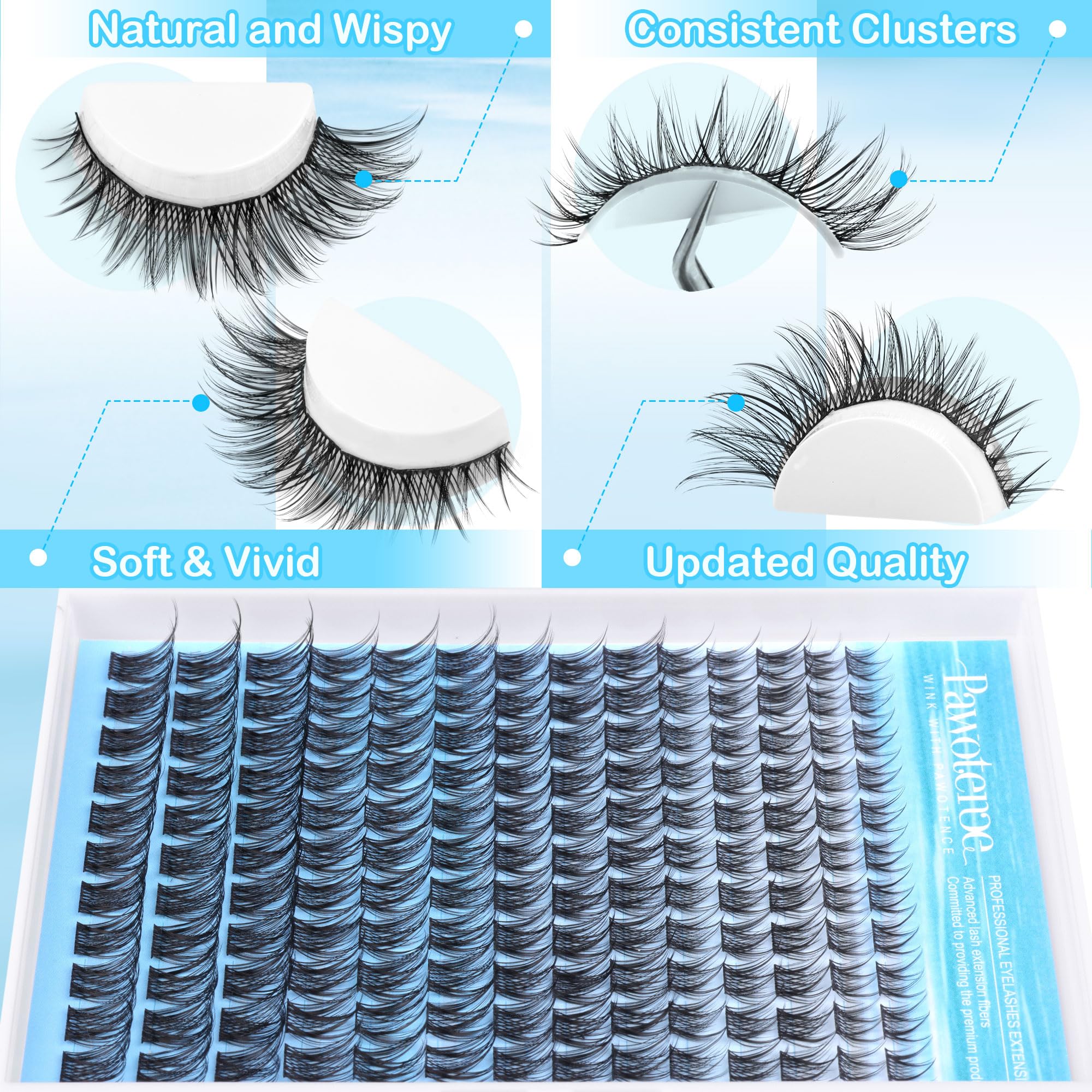 Pawotence Wispy Lash Clusters fiber detail highlighting updated fibers for thickness