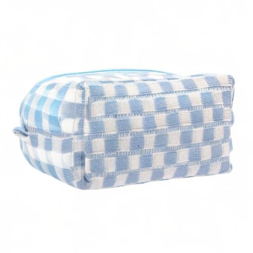 PAZIMIIK checkered makeup bag blue ideal for keeping travel essentials organized.