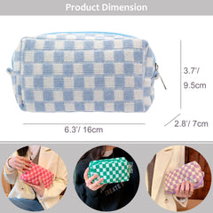 PAZIMIIK blue checkered makeup bag fits purse or backpack ideal for daily routines.