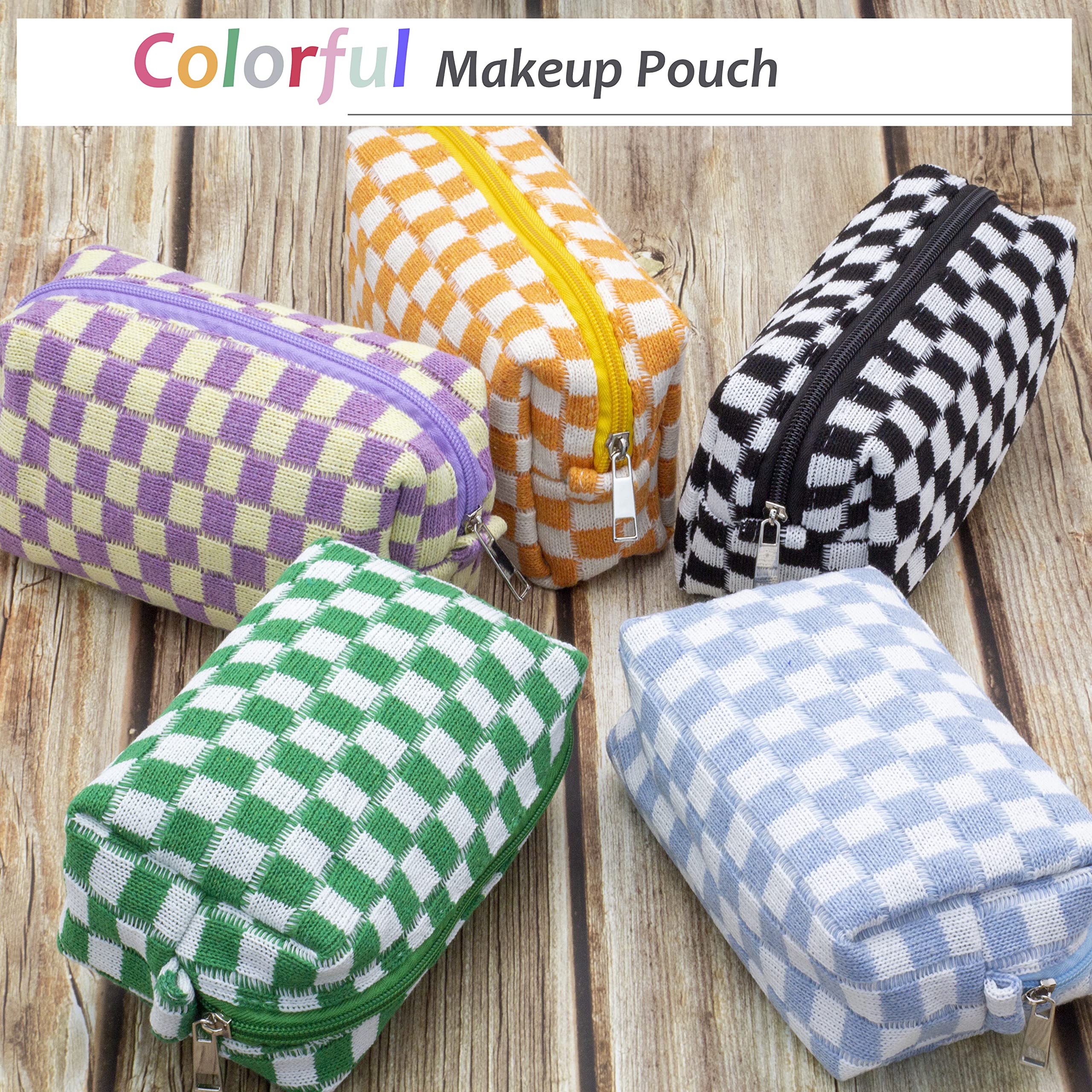 PAZIMIIK checkered makeup bag blue gift-ready accessory for travel or daily routine.