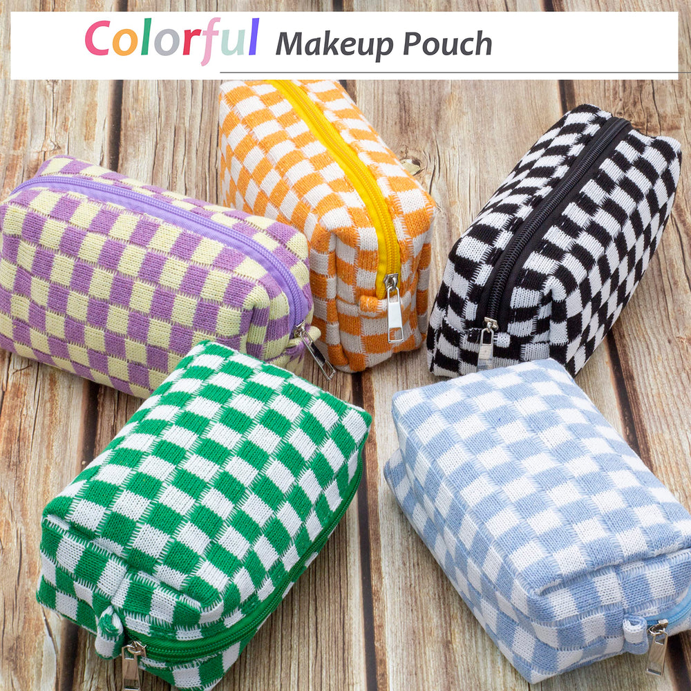 PAZIMIIK blue checkered makeup bag travel set ready for gym bag and toiletries.