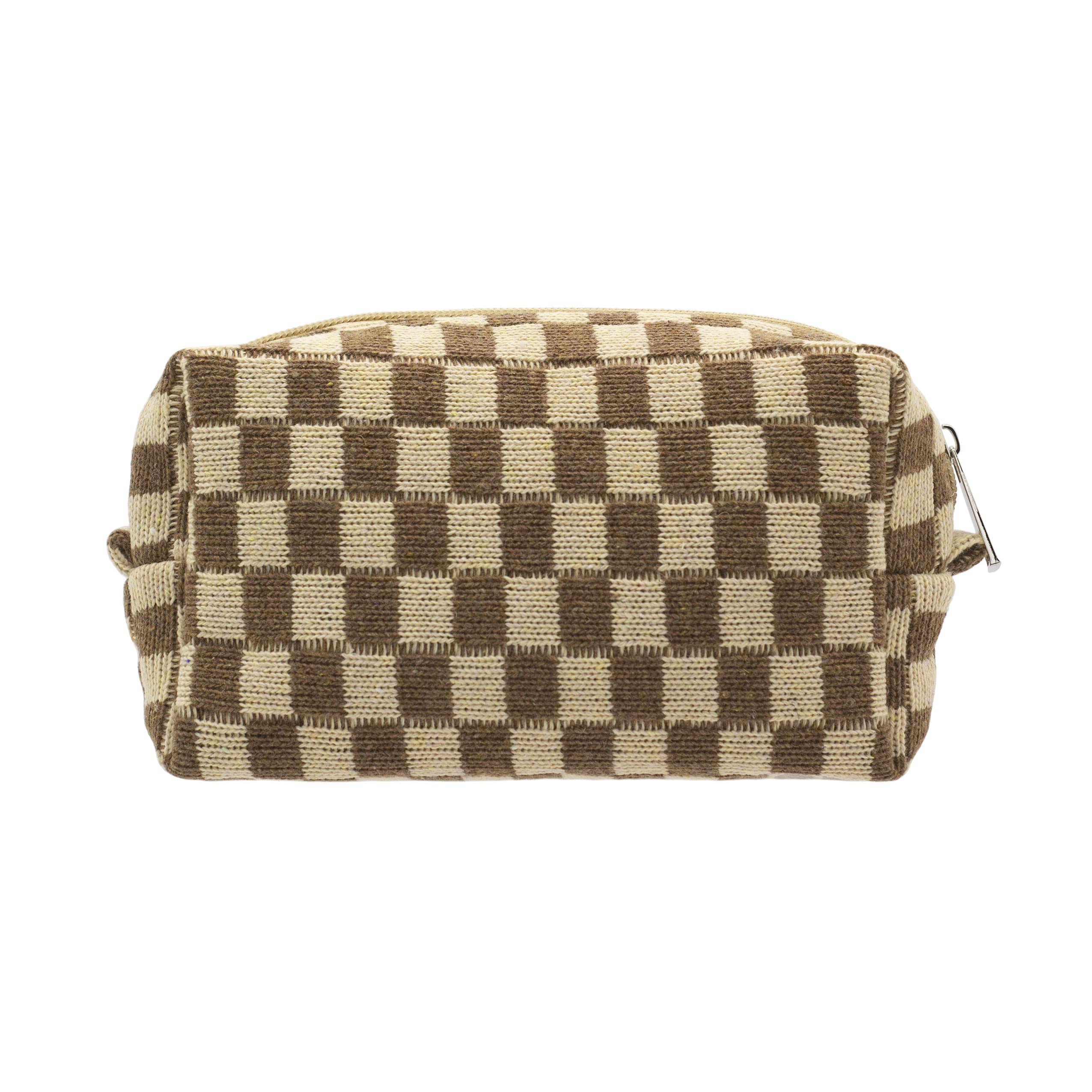 PAZIMIIK checkered makeup bag coffee keeps cosmetics organized for purse or travel.