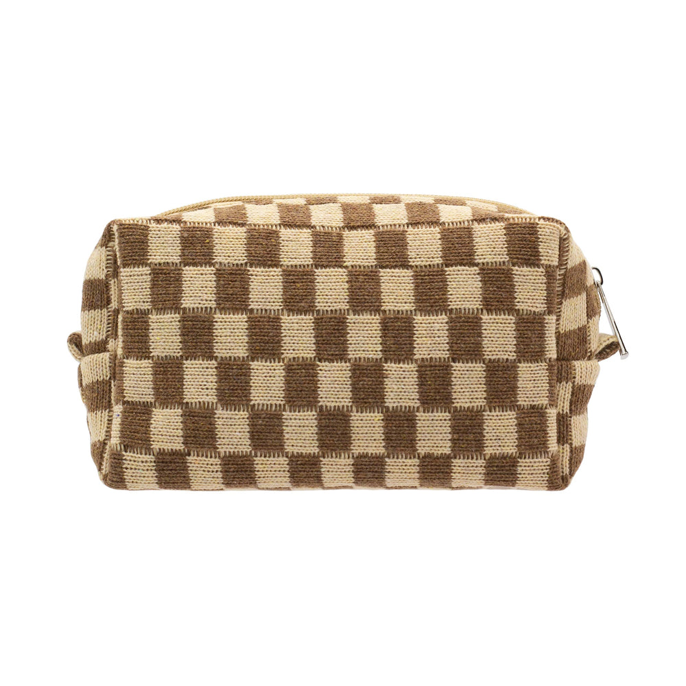 PAZIMIIK checkered makeup bag coffee keeps cosmetics organized for purse or travel.