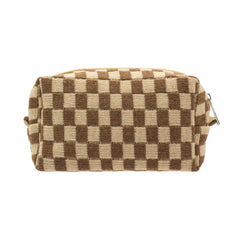 PAZIMIIK checkered makeup bag coffee keeps cosmetics organized for purse or travel.