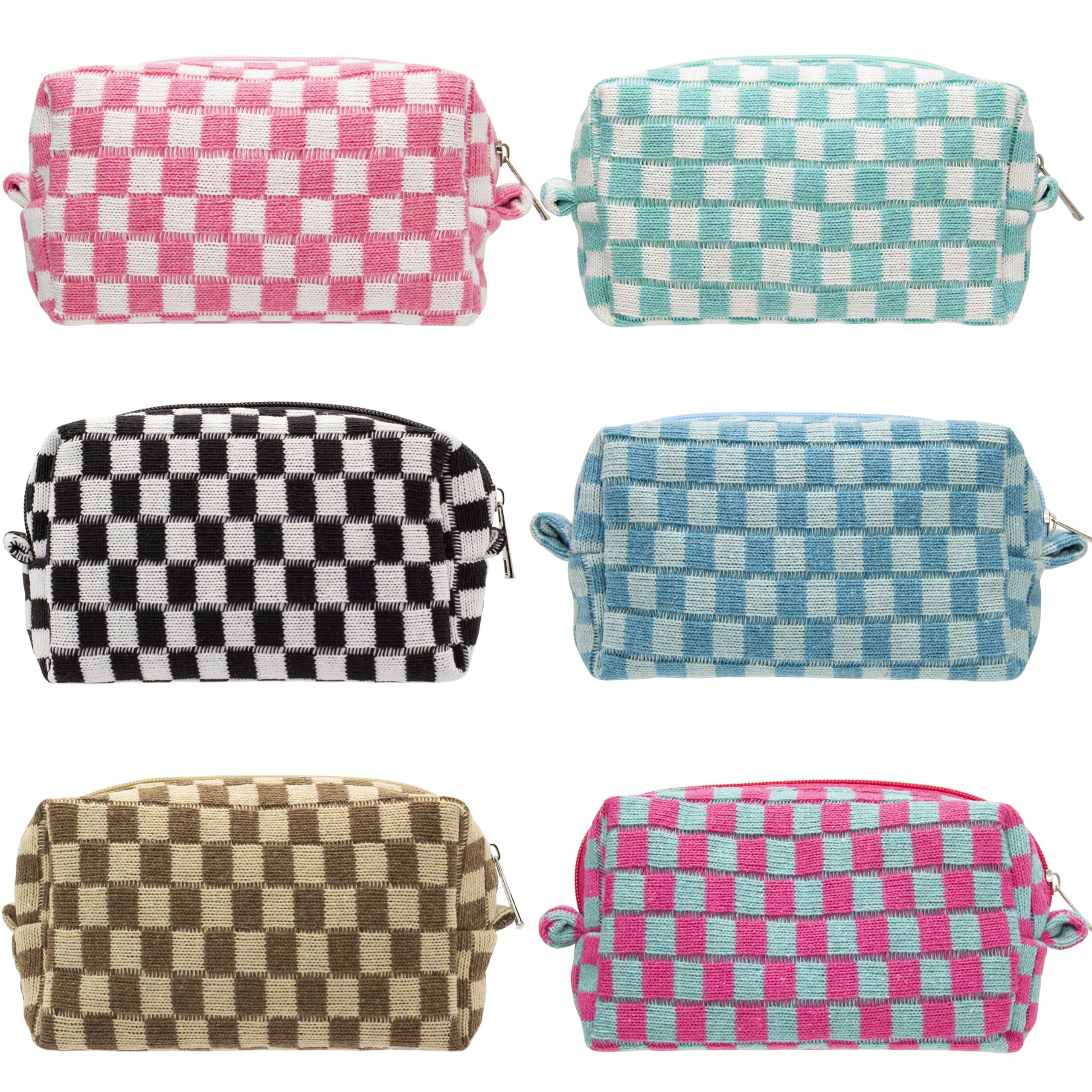 PAZIMIIK checkered makeup bag with flat bottom upright for quick access