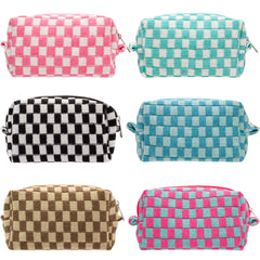 PAZIMIIK checkered makeup bag with flat bottom upright for quick access