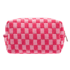 PAZIMIIK Checkered Makeup Bag front view showing portable storage for cosmetics