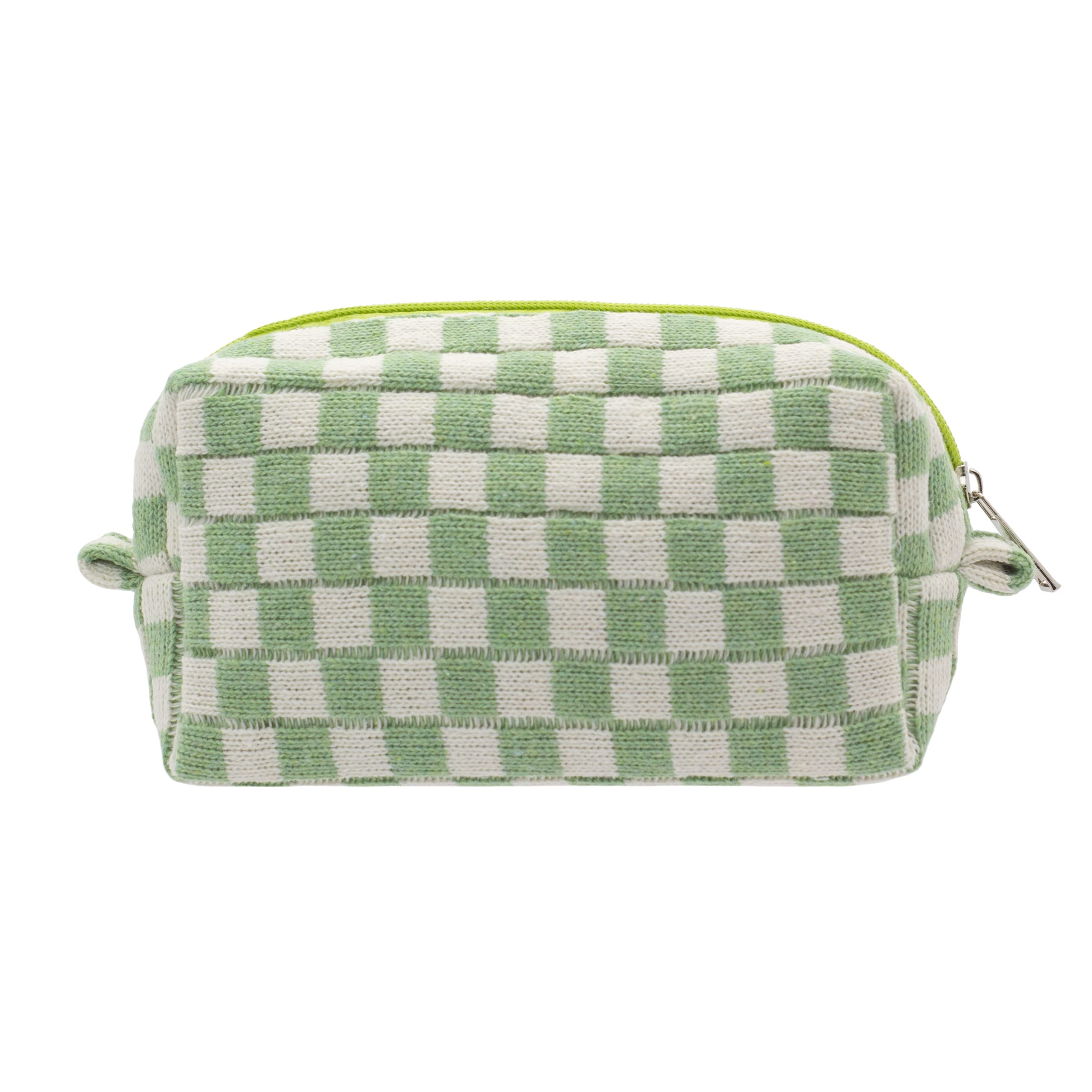 PAZIMIIK checkered makeup bag in light green keeps cosmetics organized on the go.