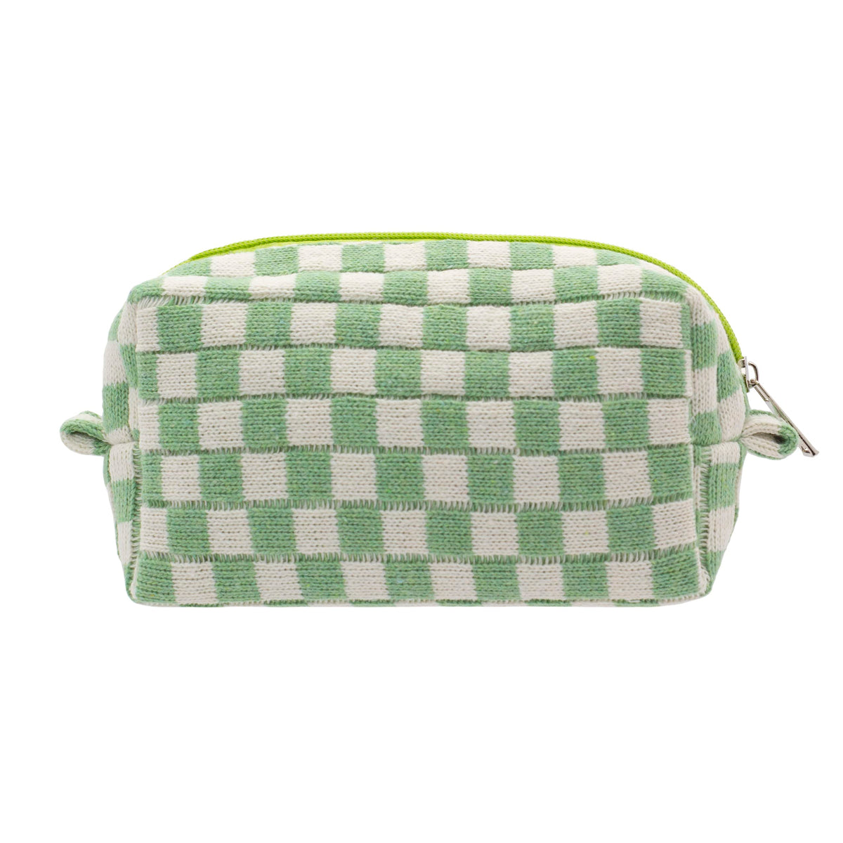 PAZIMIIK checkered makeup bag in light green keeps cosmetics organized on the go.