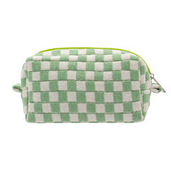 PAZIMIIK checkered makeup bag in light green keeps cosmetics organized on the go.