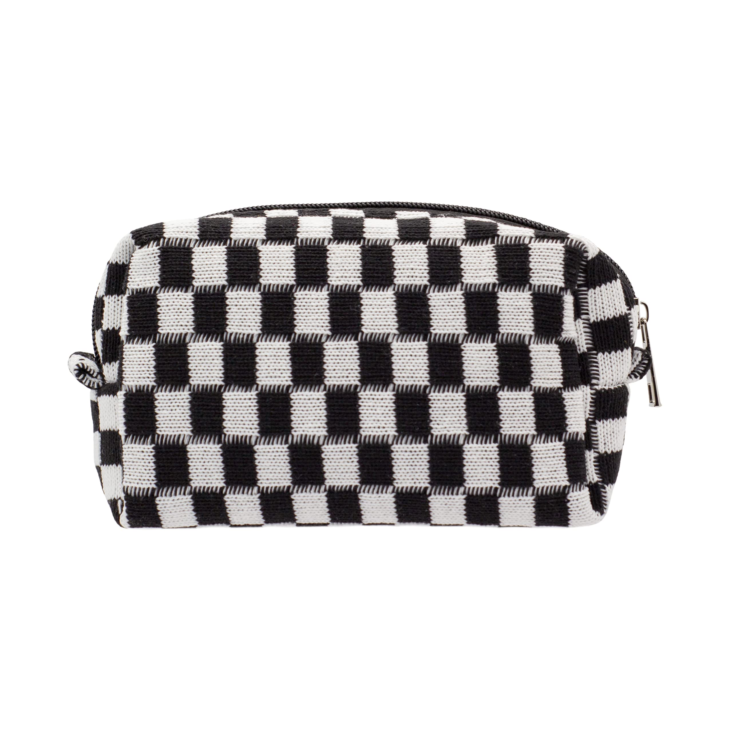 PAZIMIIK checkered makeup bag, closed with zipper, ideal for on-the-go storage.