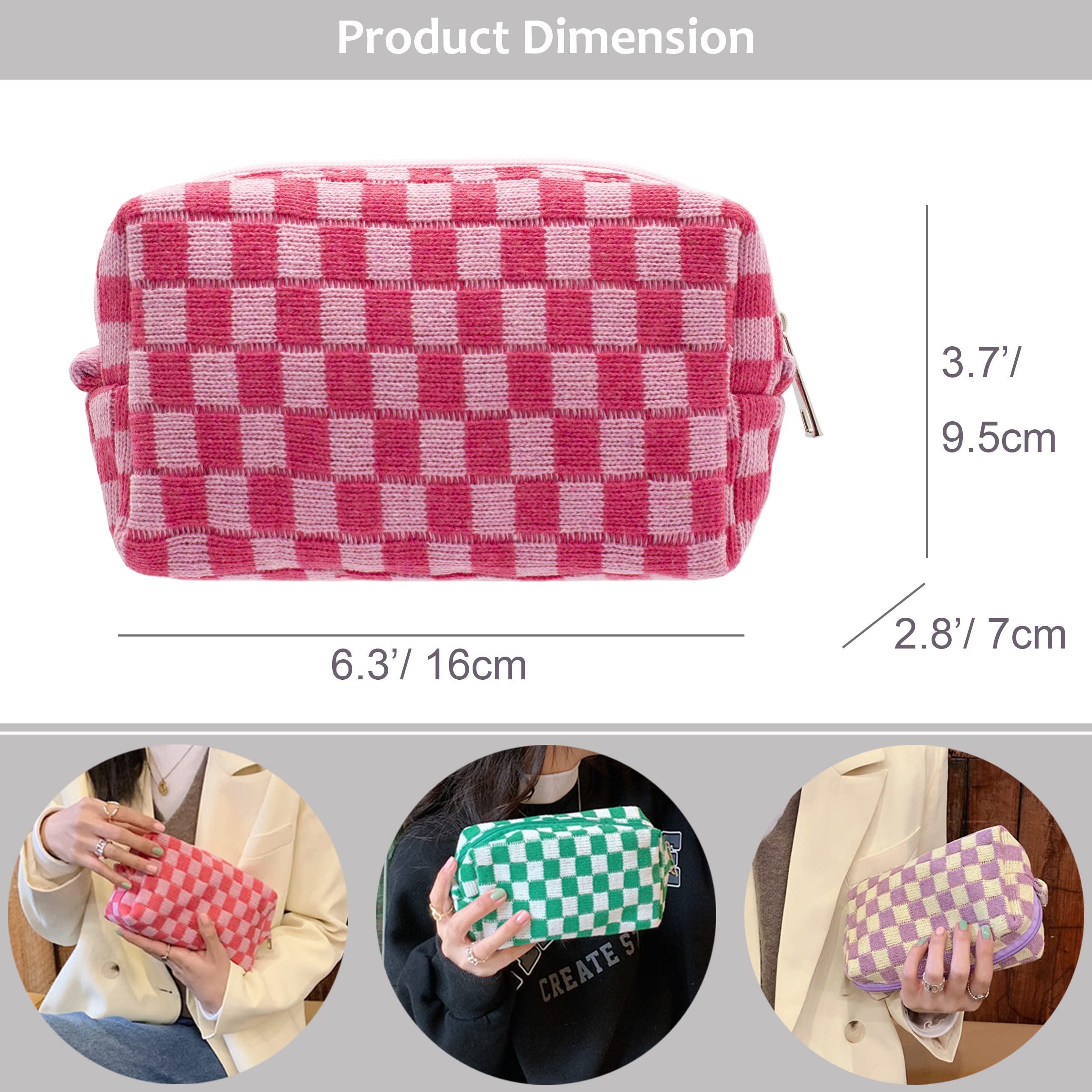 PAZIMIIK Checkered Makeup Bag stands upright for easy access during routines