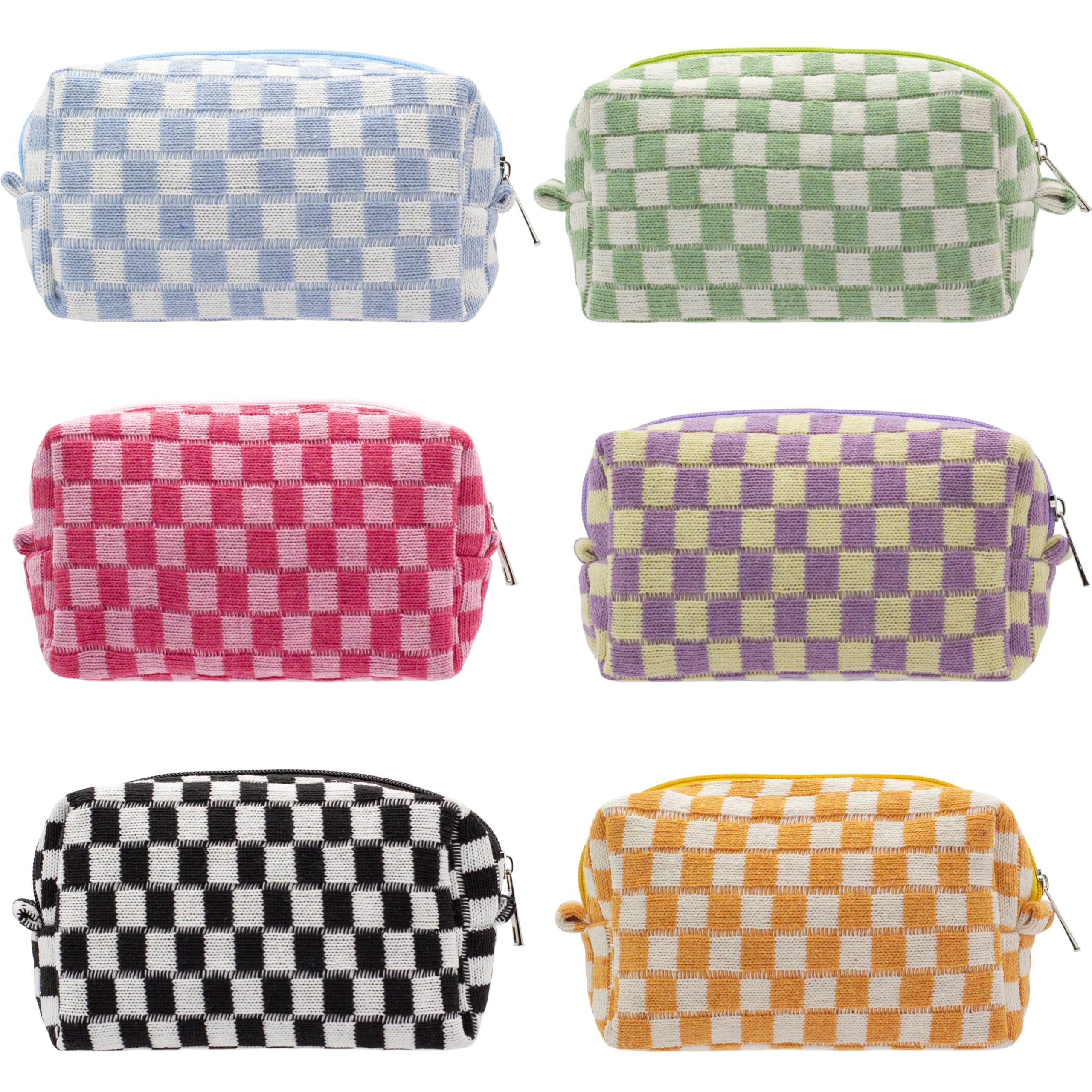 PAZIMIIK checkered makeup bag stands upright for easy access to cosmetics on the go.