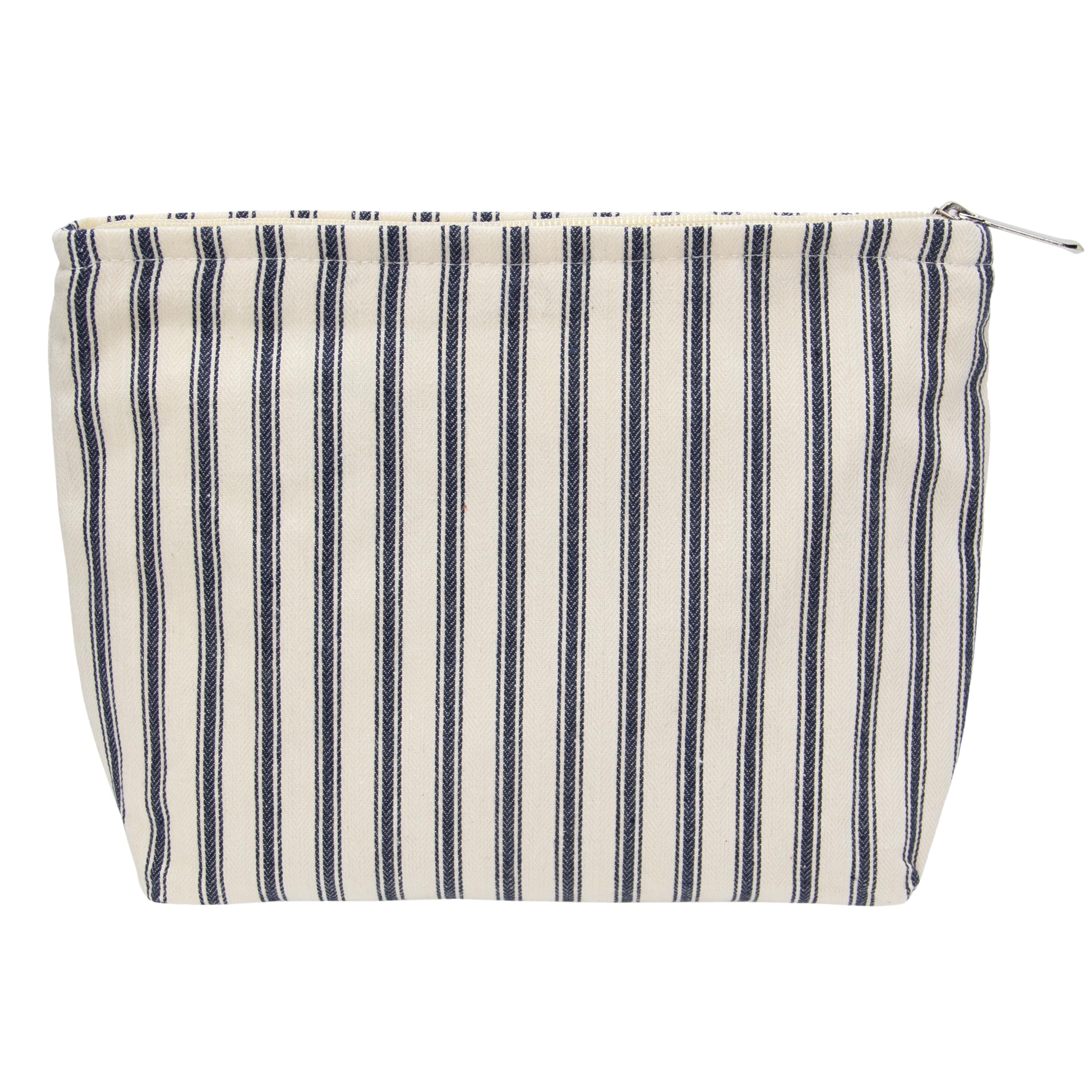 PAZIMIIK makeup bag with navy stripe exterior for stylish travel storage
