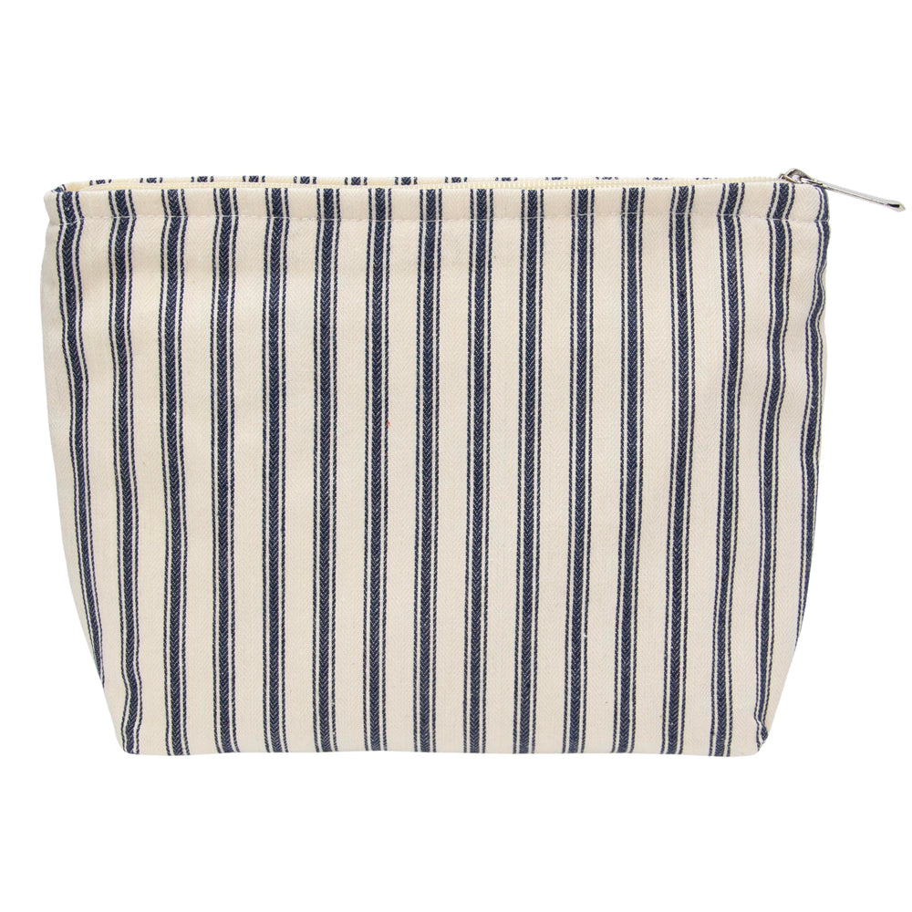 PAZIMIIK makeup bag with navy stripe exterior for stylish travel storage
