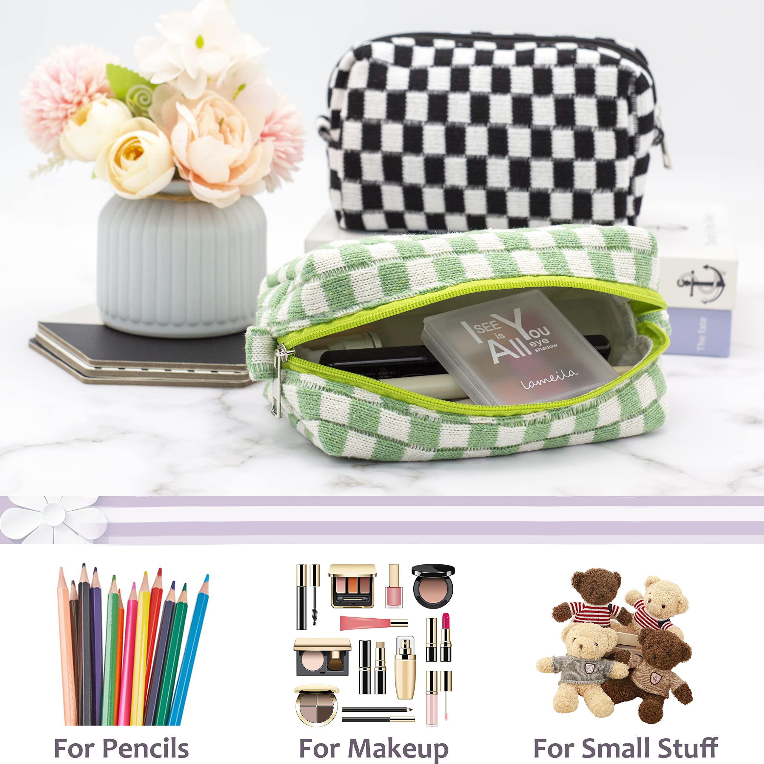 PAZIMIIK purse-friendly makeup pouch with top zipper secures essentials during travel.
