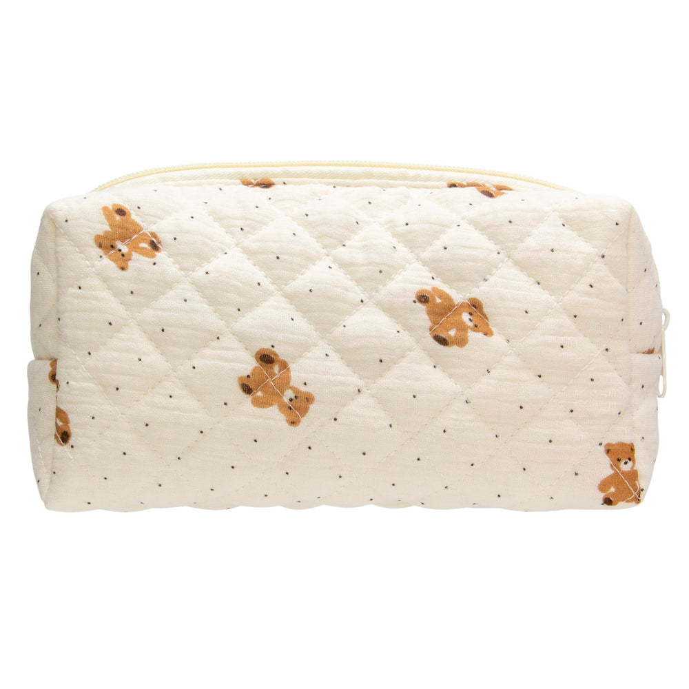 PAZIMIIK vintage quilted makeup bag front view, compact travel companion.