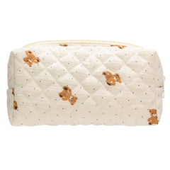 PAZIMIIK vintage quilted makeup bag front view, compact travel companion.