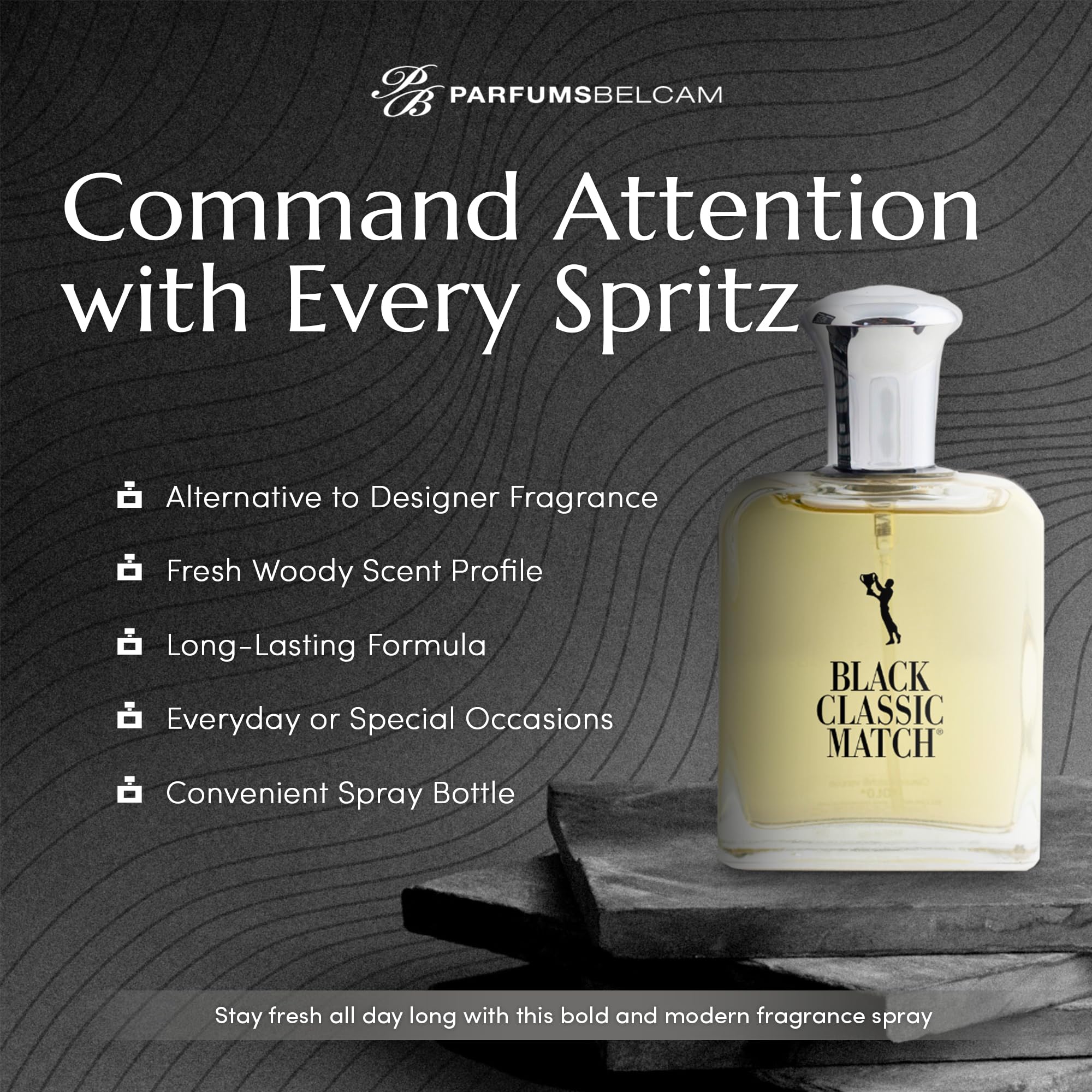 PB ParfumsBelcam Black Classic Match spray nozzle, precise application for long-lasting freshness
