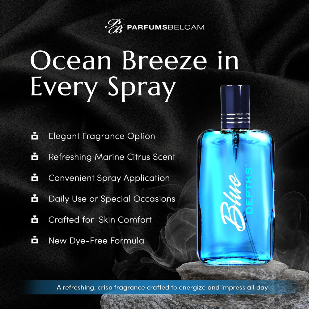 PB ParfumsBelcam Blue Depths packaging box radiates premium feel, gift-ready