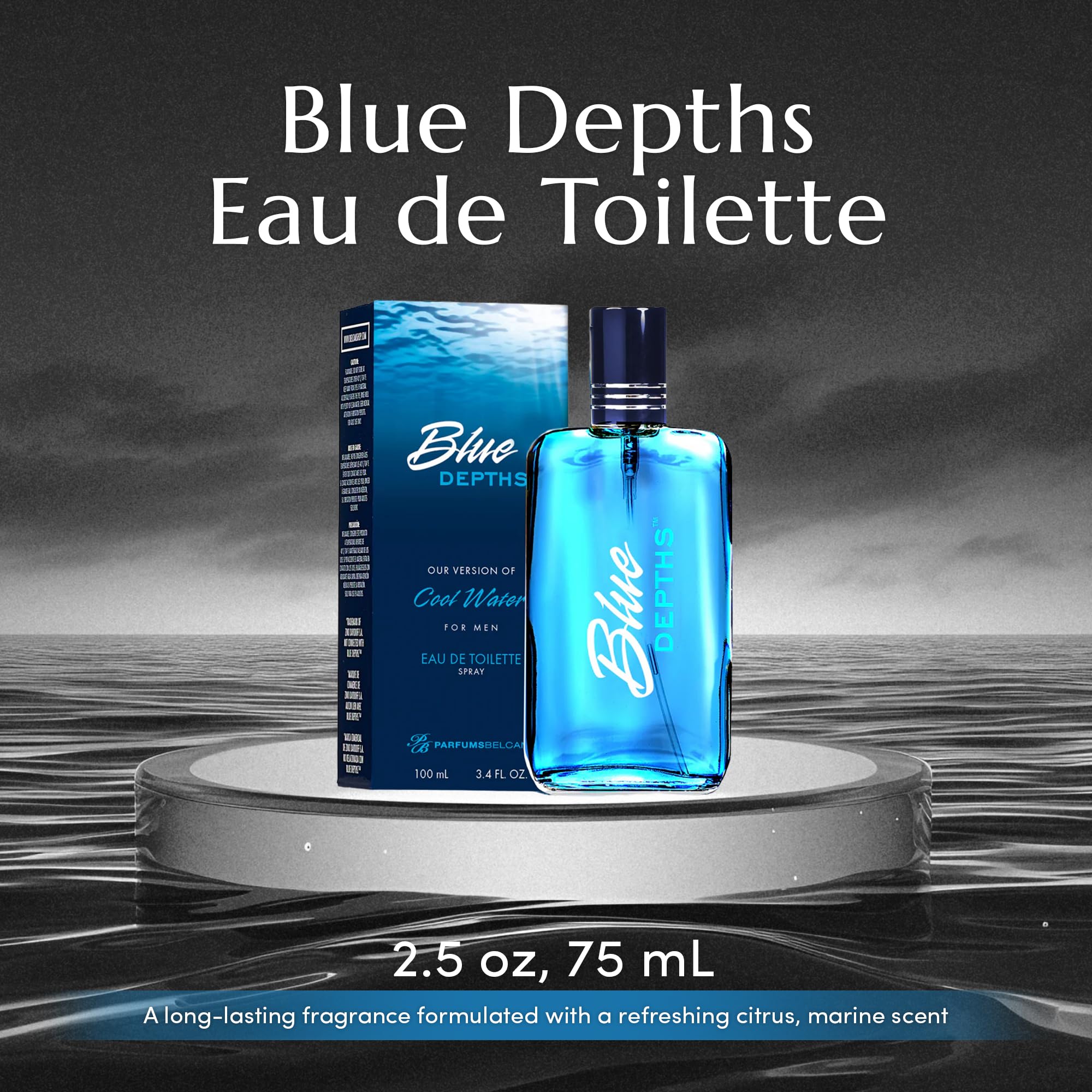 PB ParfumsBelcam Blue Depths spray action highlighting long-lasting freshness