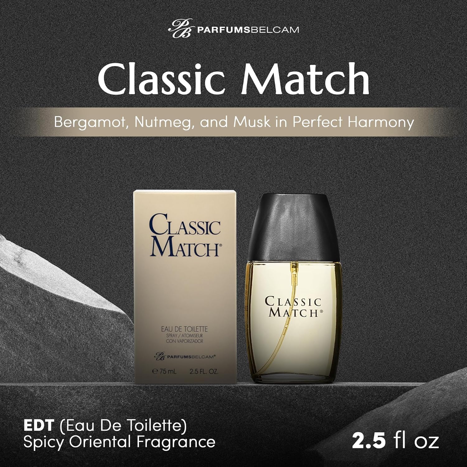 PB ParfumsBelcam Classic Match bottle side showcasing modern masculine style.
