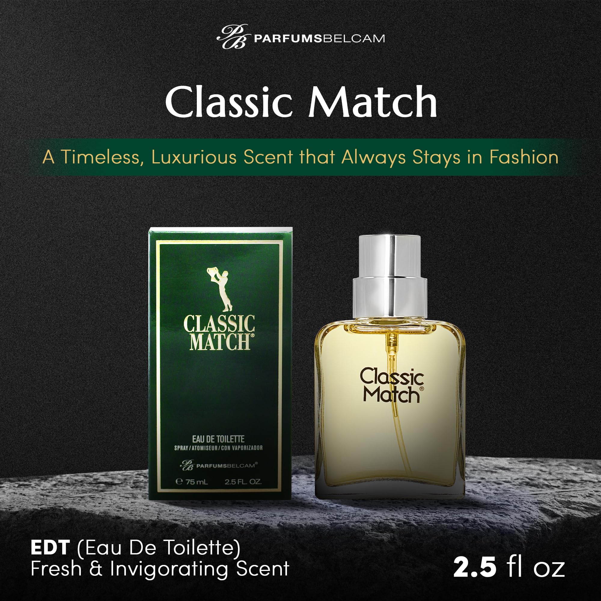 PB ParfumsBelcam Classic Match Green bottle top showing sleek design for daily wear