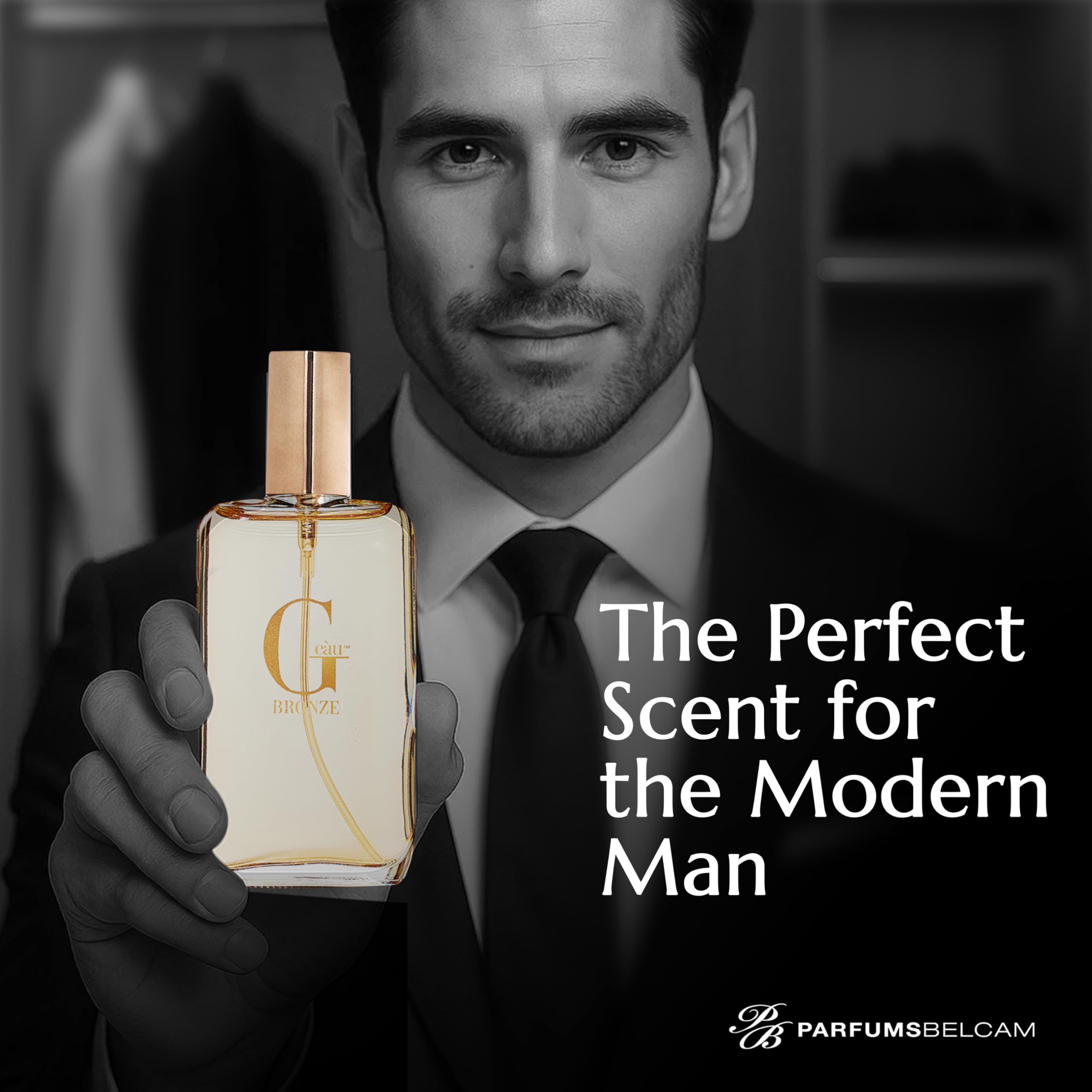 PB ParfumsBelcam G Eau Bronze label detail highlighting branding