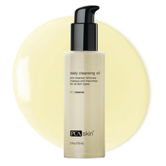 PCA SKIN Daily Cleansing Oil bottle illustrating gentle makeup removal for all skin types.