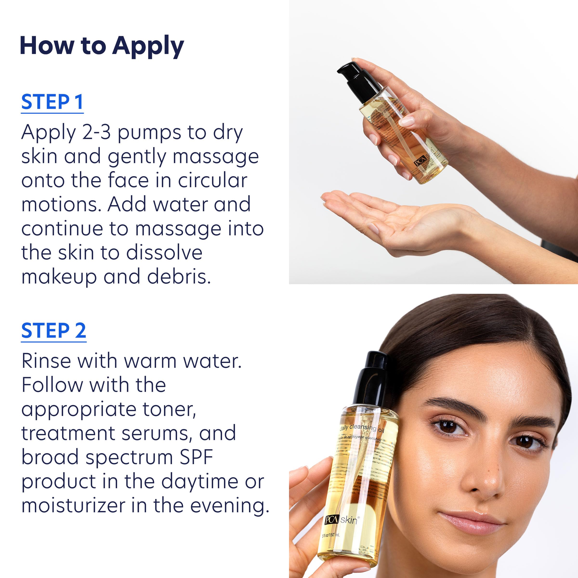 PCA SKIN Daily Cleansing Oil on skin delivers lightweight hydration after cleansing.