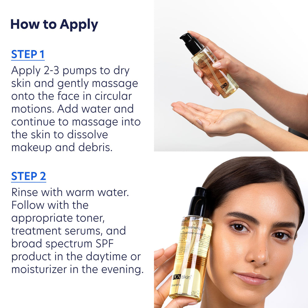 PCA SKIN Daily Cleansing Oil on skin delivers lightweight hydration after cleansing.