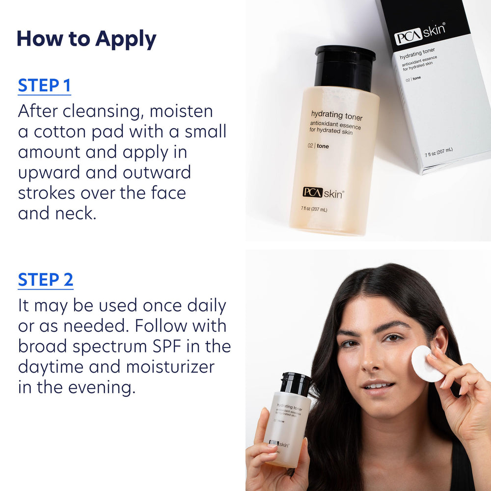 PCA SKIN Hydrating Toner label emphasizes antioxidant protection.