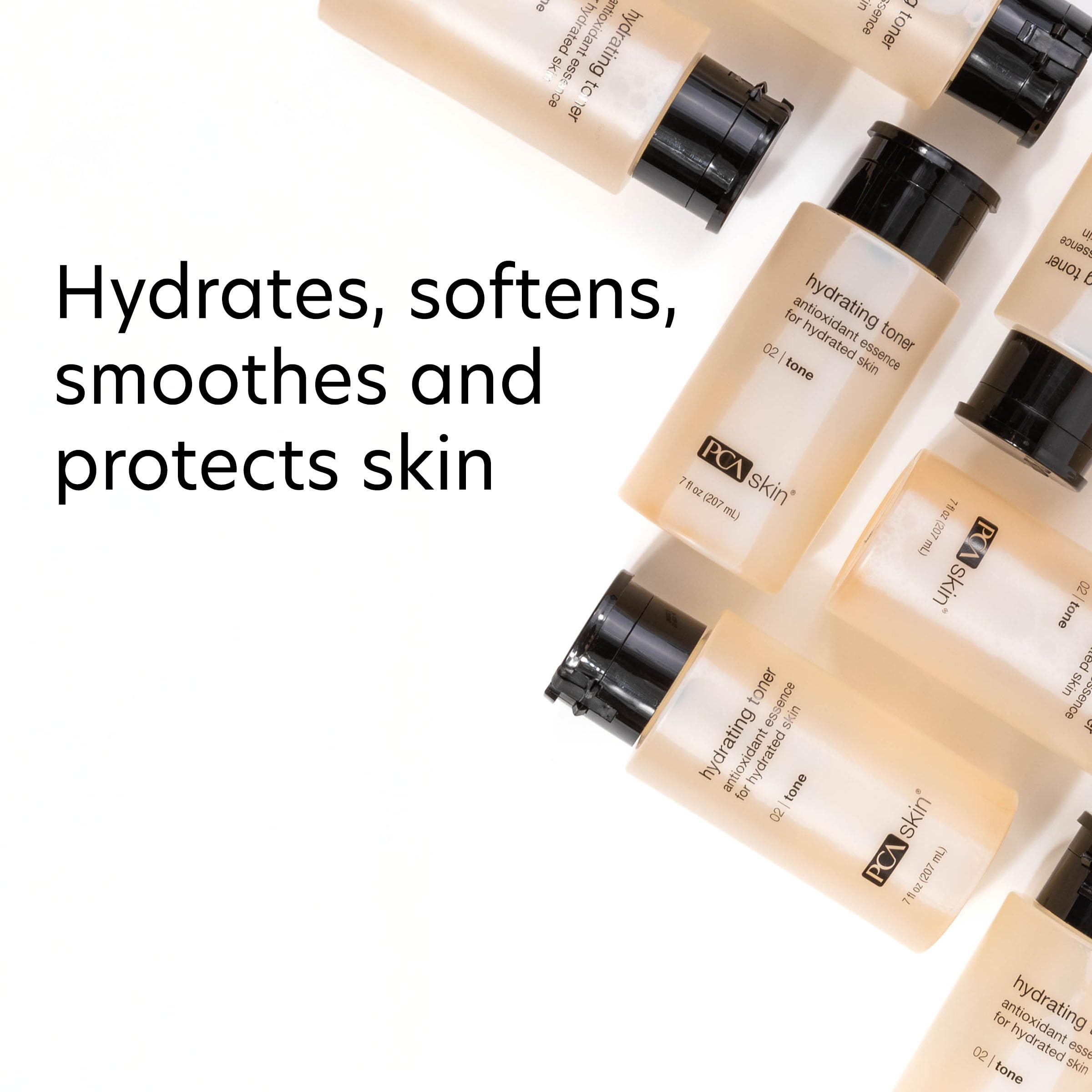 PCA SKIN Hydrating Toner applied to the face for refreshed, smooth skin.