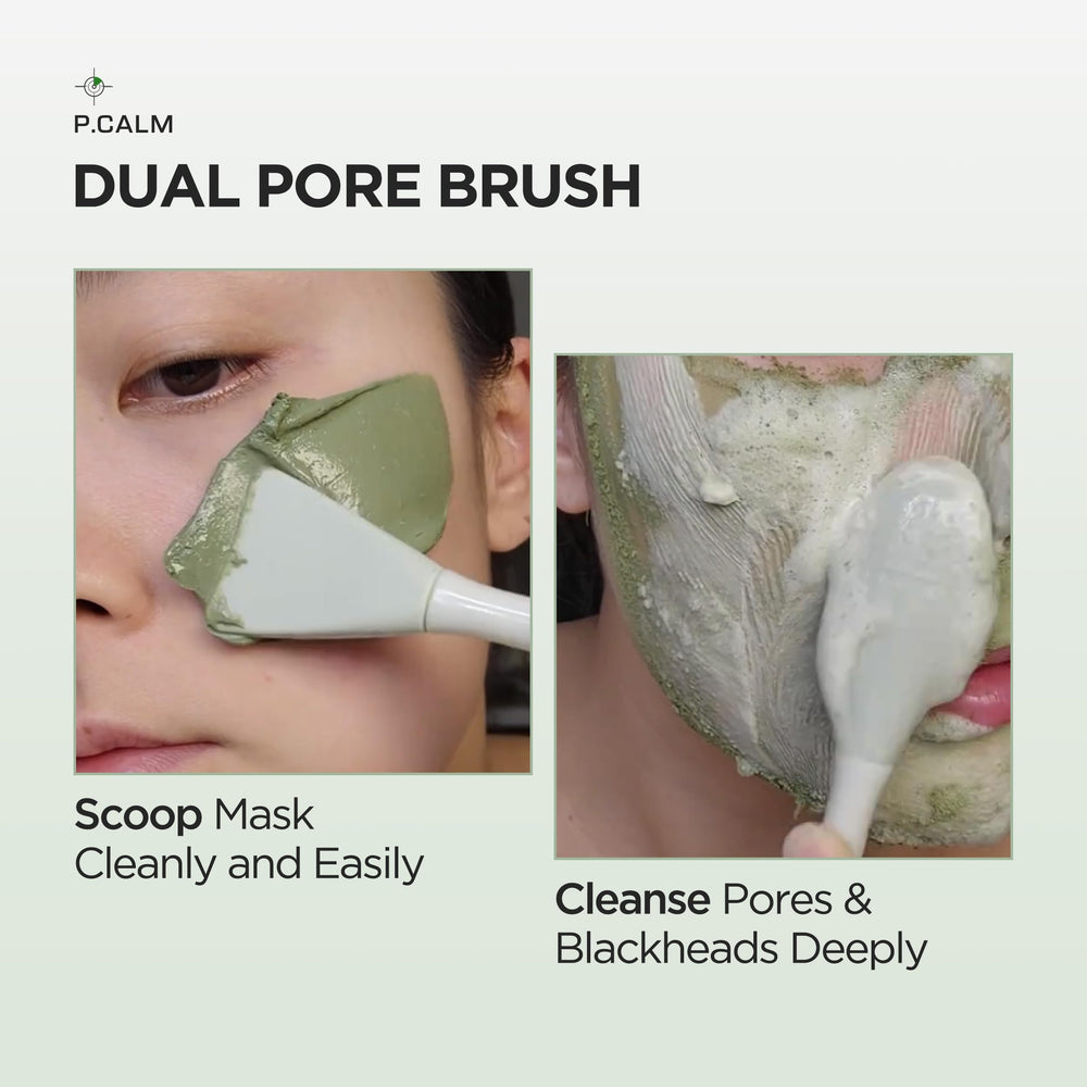 P.CALM silicone brush close-up showing skin-friendly material for sensitive skin.
