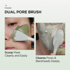 P.CALM silicone brush close-up showing skin-friendly material for sensitive skin.