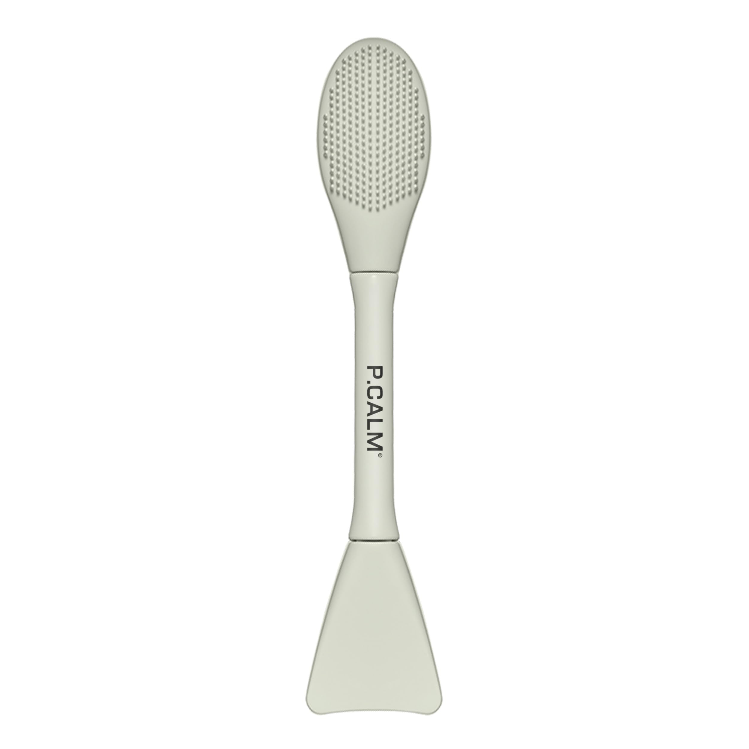 P.CALM dual pore brush spatula end for smooth mask application and mess-free routine.