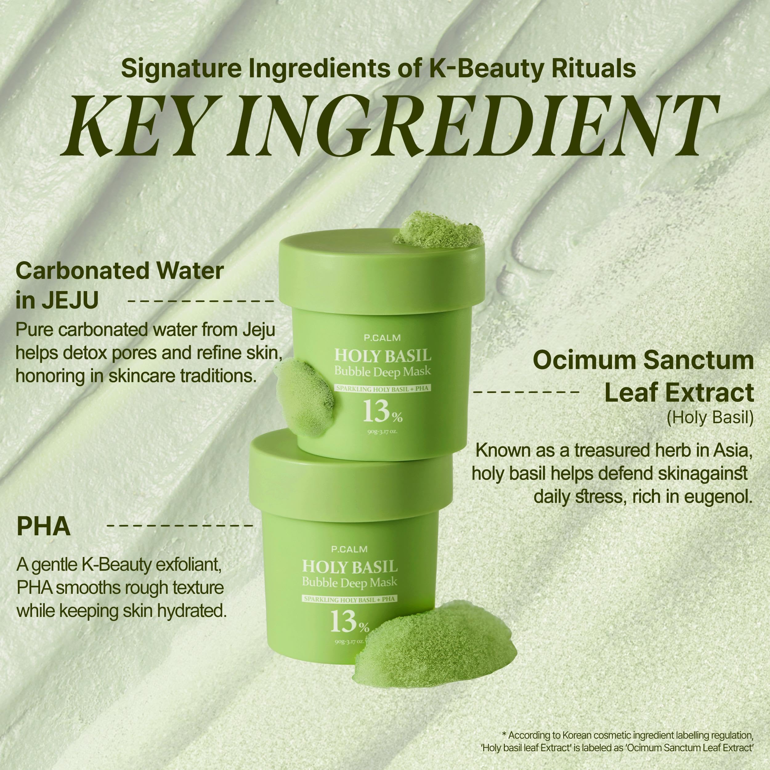 P.CALM Holy Basil Extract seen in texture for gentle cleansing on sensitive skin.