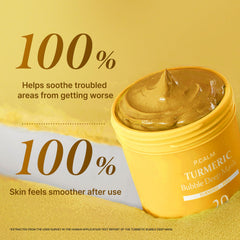 P.CALM Turmeric Bubble Deep Mask facilita la aplicación facial con burbujas suaves y limpieza.