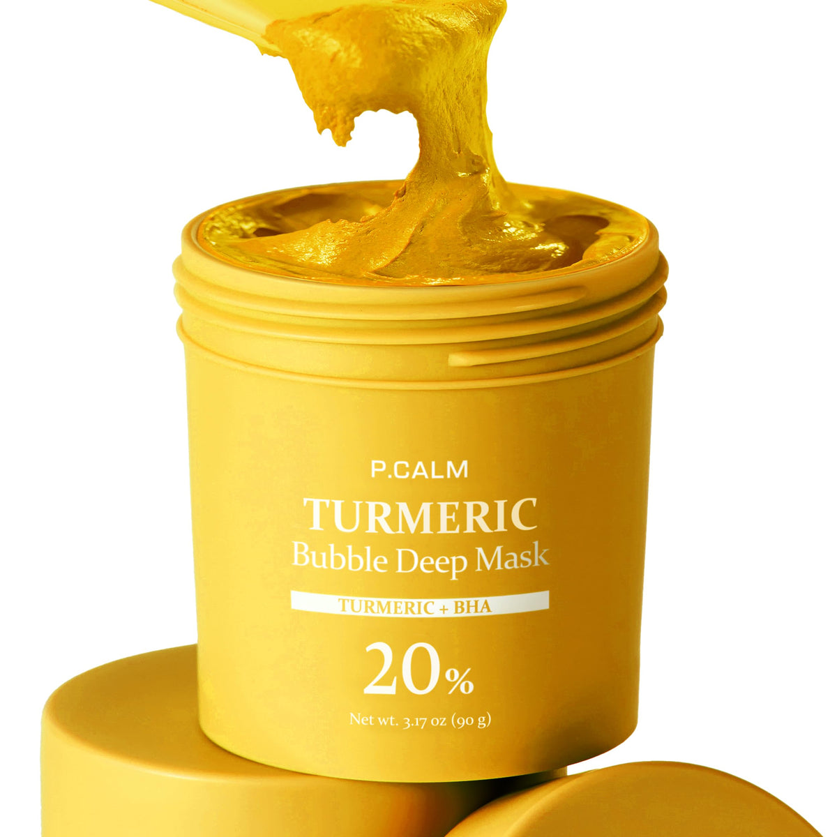 P.CALM Turmeric Bubble Deep Mask transforma arcilla en burbujas para una limpieza profunda.