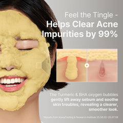 P.CALM Turmeric Bubble Deep Mask favorece un tono más uniforme tras su uso.
