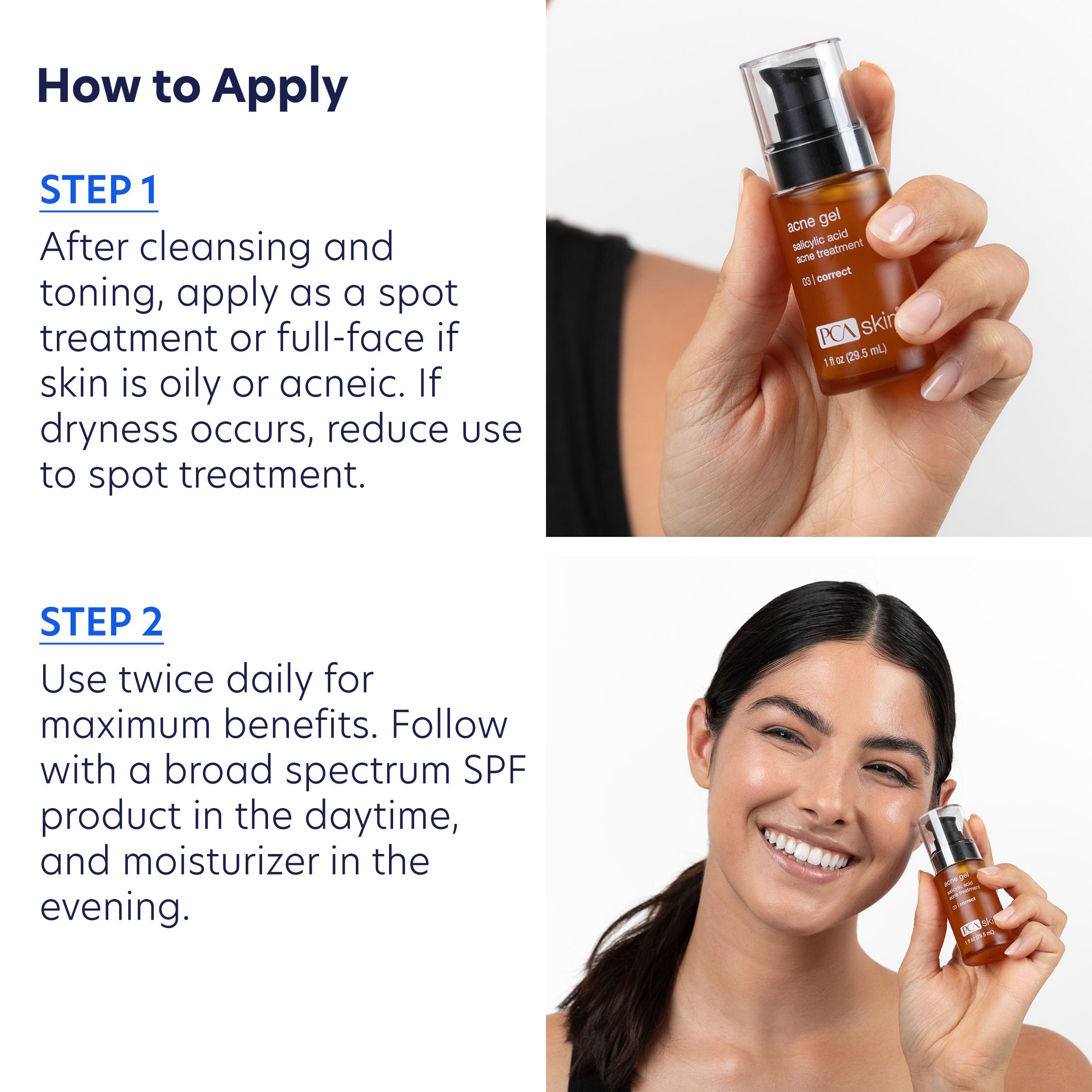 PCA SKIN Acne Gel being applied on the face during routine