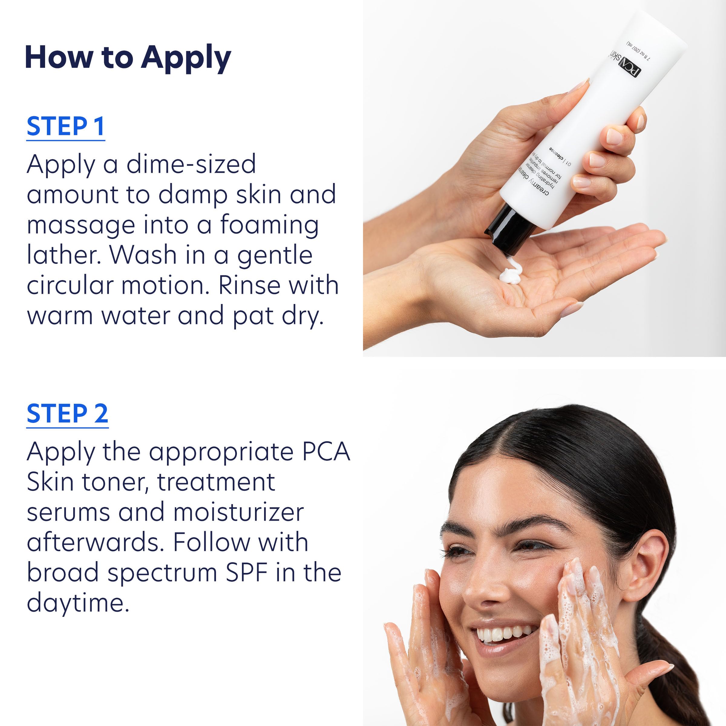 After use, skin feels smooth and hydrated with PCA SKIN cleanser.