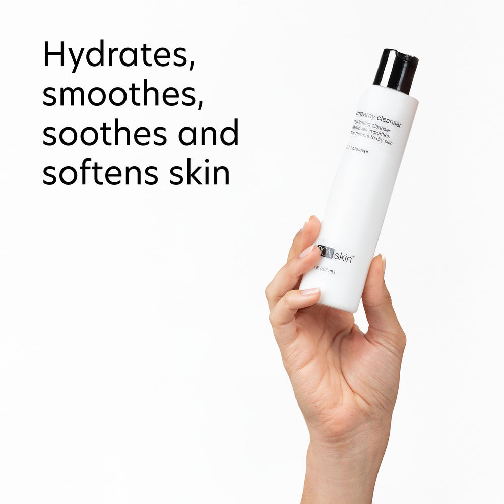 Dime-size amount in palm with PCA SKIN cleanser ready to lather.