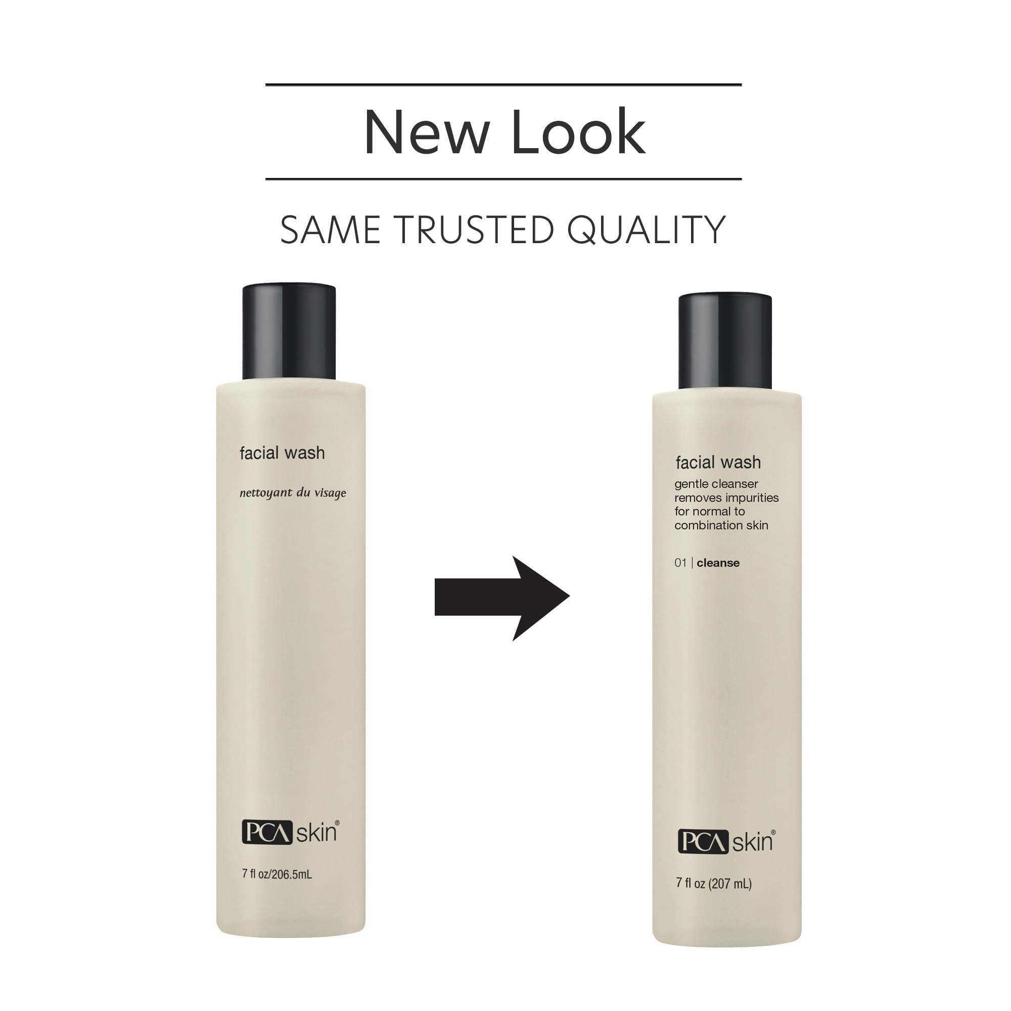 PCA SKIN Gentle Foaming Face Wash pump-top image demonstrates makeup removal while moisture remains