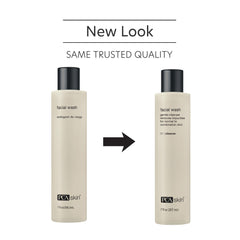PCA SKIN Gentle Foaming Face Wash pump-top image demonstrates makeup removal while moisture remains