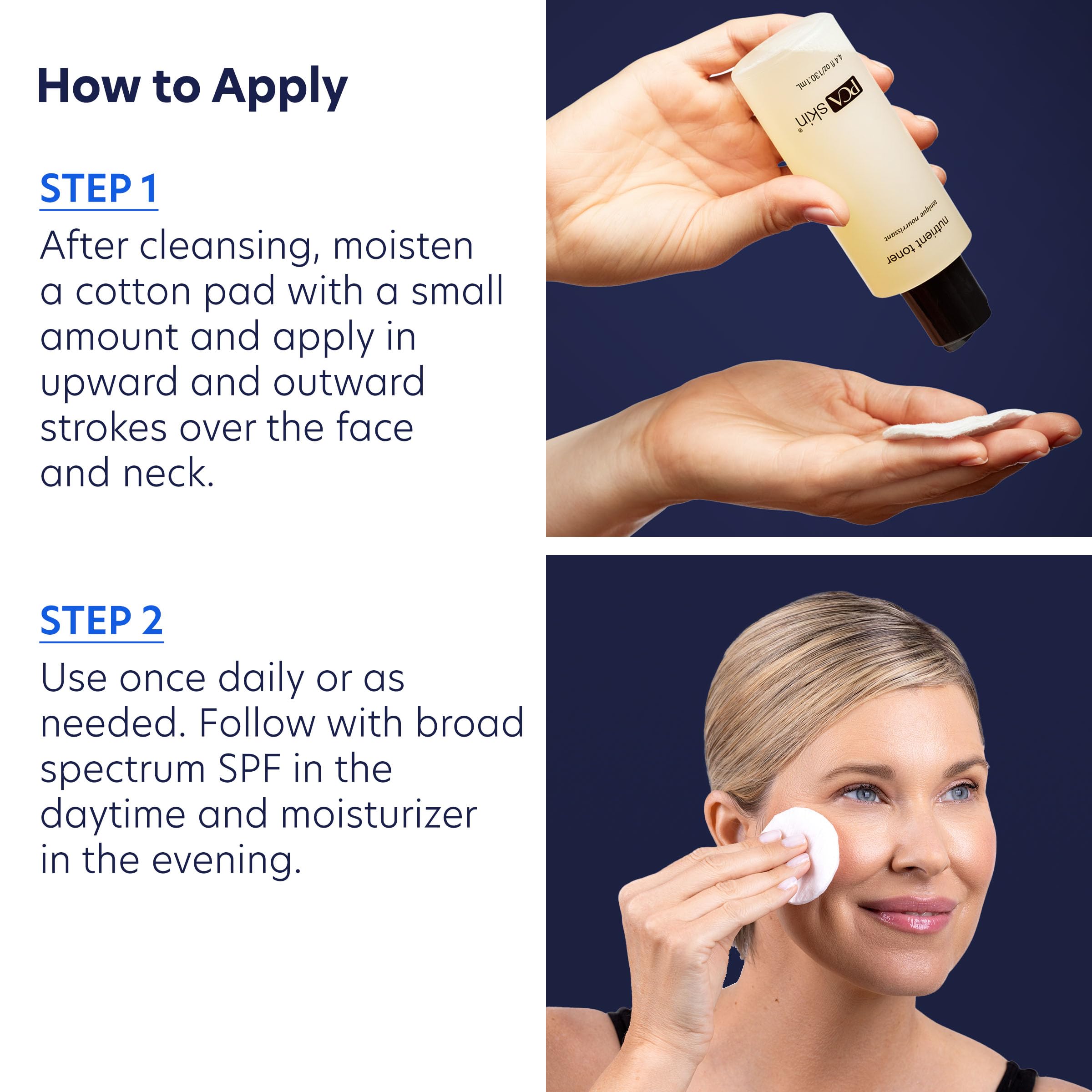 Face and neck application with PCA SKIN Nutrient Face Toner for even tone